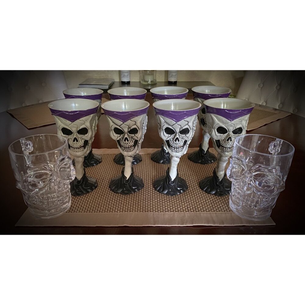 Skeleton Skull Wine Goblets (Set of 8 + 2 Mugs)